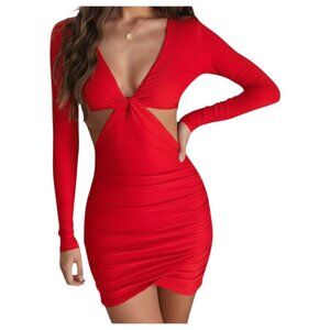 Tiger Mist Red Ruched Cutout Bodycon Mini Dress XS